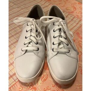 Clarks Stanway Lace Mens Shoes Leather Lace Up Sneakers White Gray Sz‎ 8M/41 EU